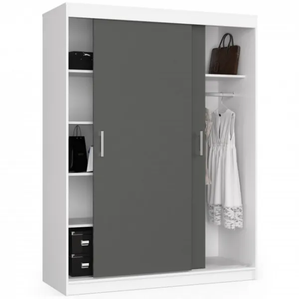 Ak furniture Šatníková skriňa posuvná 150 cm CLP biela/grafit
