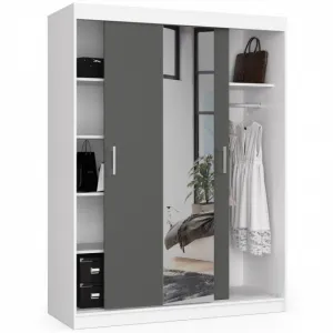 Ak furniture Šatníková skriňa posuvná 150 cm CLP so zrkadlom biela/grafit