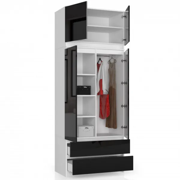 Ak furniture Nadstavec na skrinku Star 90 cm biely/čierny lesk