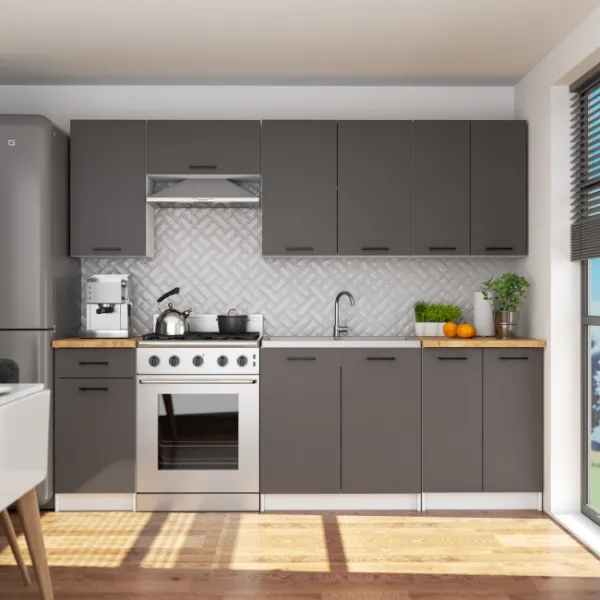 Ak furniture Kuchyňská skříňka OLIVIE 60x85 cm matná bílá/matná grafitově šedá/dub přírodní