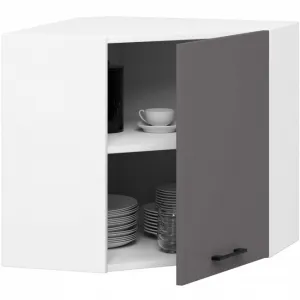 Ak furniture Závěsná rohová kuchyňská skříňka OLIVIE 60x60 cm matná bílá/matná grafitově šedá