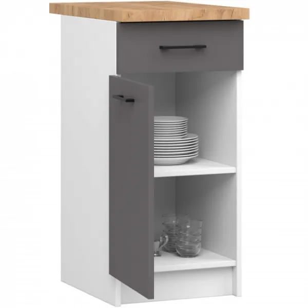 Ak furniture Kuchyňská skříňka OLIVIE 40x85 cm matná bílá/matná grafitově šedá/dub přírodní