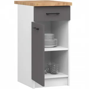 Ak furniture Kuchyňská skříňka OLIVIE 40x85 cm matná bílá/matná grafitově šedá/dub přírodní