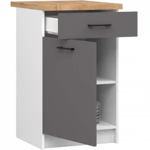 Ak furniture Kuchyňská skříňka OLIVIE 50x85 cm matná bílá/matná grafitově šedá/dub přírodní
