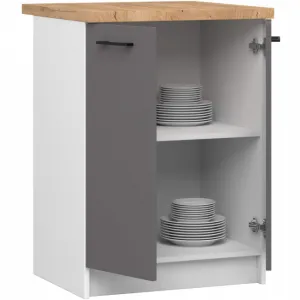 Ak furniture Kuchyňská skříňka OLIVIE 60x85 cm matná bílá/matná grafitově šedá/dub přírodní