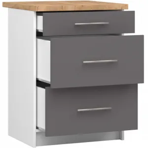 Ak furniture Kuchyňská skříňka OLIVIE II 60x85 cm matná bílá/matný grafitově šedá/dub přírodní