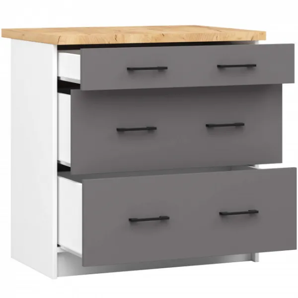 Ak furniture Kuchyňská skříňka OLIVIE II 80x85 cm matná bílá/matná grafitově šedá/dub přírodní