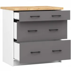 Ak furniture Kuchyňská skříňka OLIVIE II 80x85 cm matná bílá/matná grafitově šedá/dub přírodní