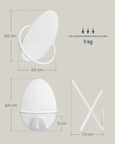 SONGMICS Sada 4 nástenných háčikov OVAL modern biely