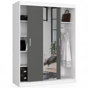 Ak furniture Šatníková skriňa posuvná 150 cm CLP so zrkadlom biela/grafit