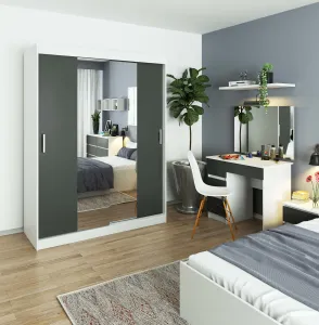 Ak furniture Šatníková skriňa posuvná 150 cm CLP so zrkadlom biela/grafit