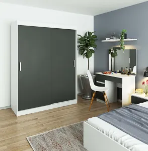 Ak furniture Šatníková skriňa posuvná 150 cm CLP biela/grafit