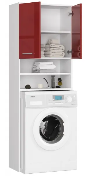 Ak furniture Kúpeľňová skrinka nad práčku Fin biela/červená lesk