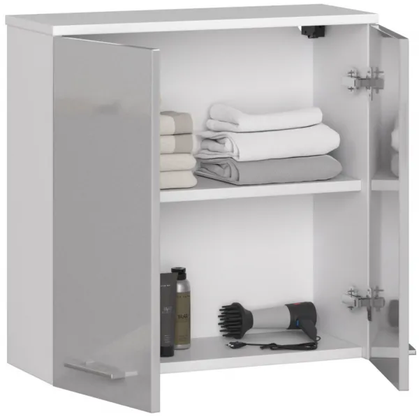 Ak furniture Závesná kúpeľňová skrinka Fin 60 cm biela/strieborný lesk