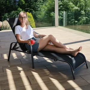 Stohovateľné polohovacie záhradné lehátko, čierna/sivá, ATREO