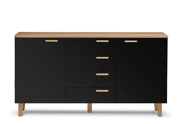 KONSIMO Komoda FRISK 4 zásuvky 2 dvierka čierna 150 x 81 x 46 cm