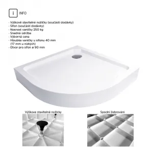 MEREO Mereo Sprchový set z Kory Lite, štvrťkruh, 90 cm, chróm ALU, sklo Grape a vysoké SMC vaničky CK35131ZH