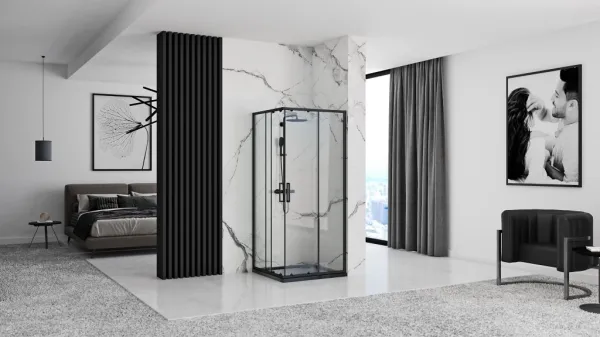 REA/S - Sprchovací kút PUNTO 80x80 - čierny So sprchovou vaničkou Savoy black KPL-K1013