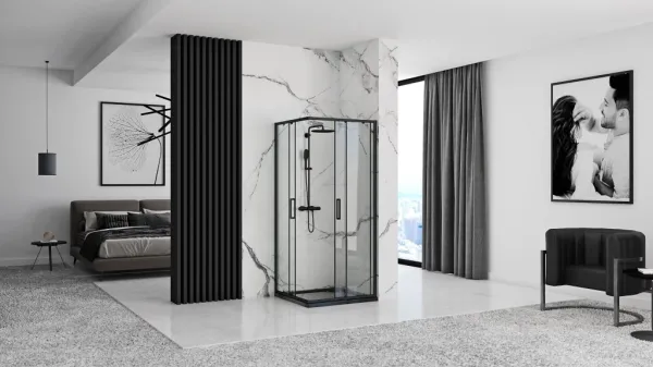 REA/S - Sprchovací kút PUNTO 80x80 - čierny So sprchovou vaničkou Savoy black KPL-K1013