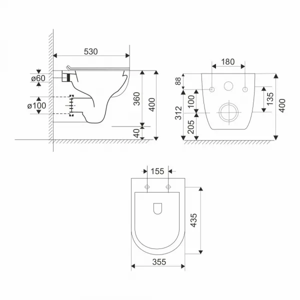 Mereo WC závesné, RIMLESS, 530x355x360, keramické, vr. sedátka CSS123 VSD81S