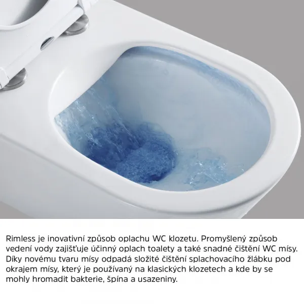 Mereo WC set - Rimless WC hranaté, modul na zamurovanie, biele hranaté tlačidlo MM01SETRB