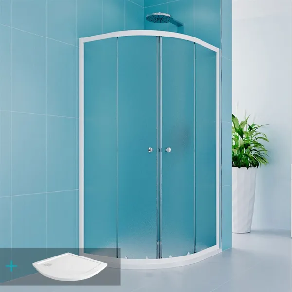 MEREO Mereo Sprchový set z Kory Lite, štvrťkruh, 90 cm, biely ALU, sklo Grape a nízké SMC vaničky CK35121ZN