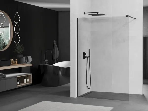 MEXEN/S - KIOTO Sprchová zástena WALK-IN 100x200 cm 8 mm, čierna, transparent 800-100-101-70-00