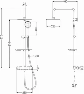 MEXEN/S - KT40 sprchový stĺp s termostatickou batériou zlato 771504093-50