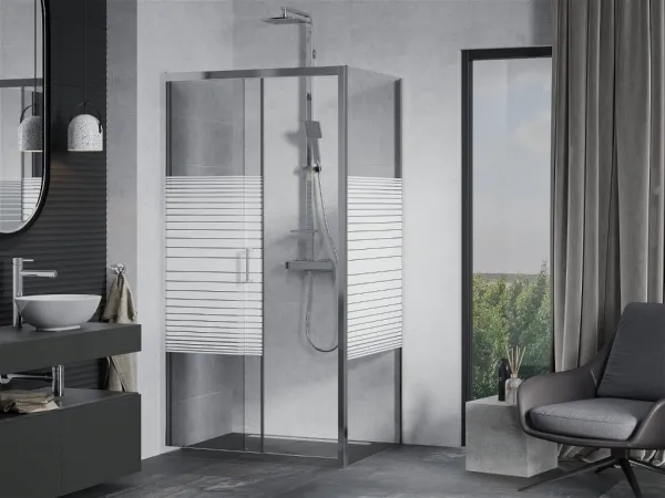 MEXEN/S - APIA sprchovací kút 130x90, dekor - pruhy, chróm 840-130-090-01-20