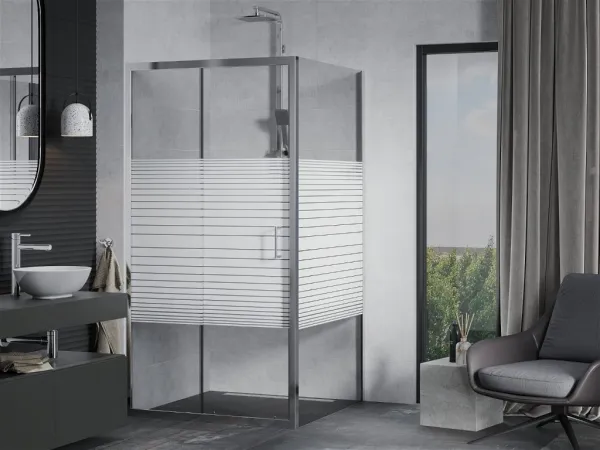 MEXEN/S - APIA sprchovací kút 90x90, dekor - pruhy, chróm 840-090-090-01-20