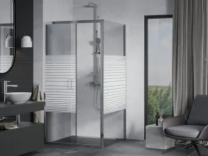 MEXEN/S - APIA sprchovací kút 100x100, dekor - pruhy, chróm 840-100-100-01-20