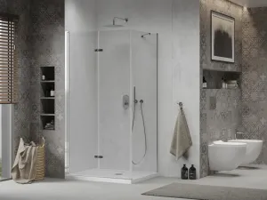 MEXEN/S - Sprchovací kút zalamovací Lima 80x70, sklo číre, chróm + vanička 856-080-070-00-00-4010