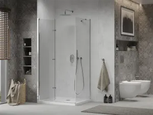 MEXEN/S - Sprchovací kút zalamovací Lima 110x80, sklo číre, chróm + vanička 856-110-080-00-00-4010