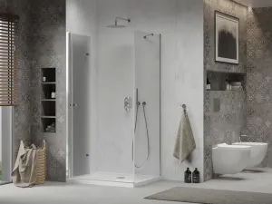 MEXEN/S - Sprchovací kút zalamovací Lima 80x70, sklo číre, chróm + vanička 856-080-070-00-00-4010