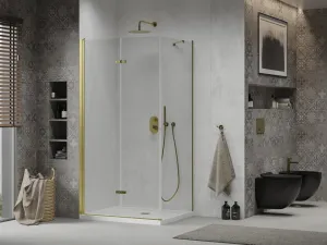MEXEN/S - Sprchovací kút zalamovací Lima 70x80, číre sklo, zlatý + vanička 856-070-080-50-00-4010
