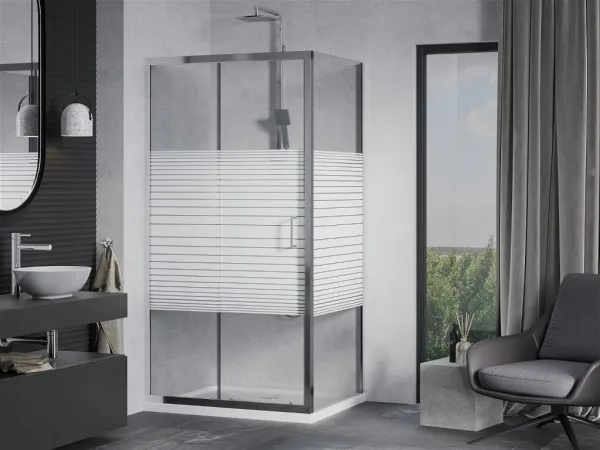 MEXEN/S - Apia Sprchovací kút 130x100, transparent / dekor, chróm + vanička so sifónom 840-130-100-01-20-4010