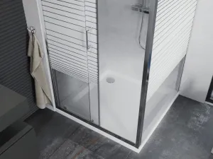 MEXEN/S - Apia sprchovací kút posuvný 90x90, sklo transparent / pruhy, chróm + vanička 840-090-090-01-20-4010