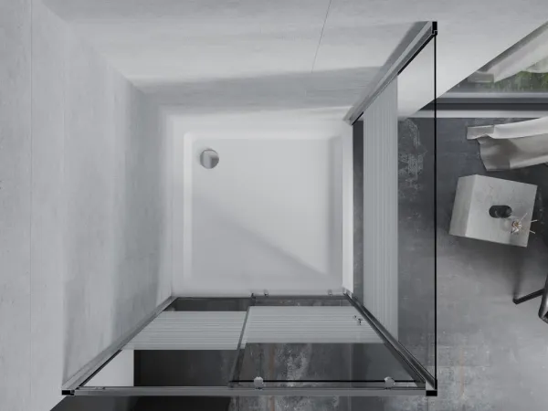 MEXEN/S - Apia sprchovací kút posuvný 90x90, sklo transparent / pruhy, chróm + vanička 840-090-090-01-20-4010