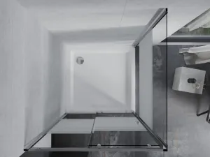 MEXEN/S - Apia sprchovací kút posuvný 90x90, sklo transparent / pruhy, chróm + vanička 840-090-090-01-20-4010