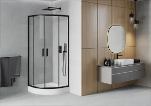 MEXEN/S - Rio štvrťkruhový sprchovací kút 70 x 70, transparent, čierna + vanička Rio 863-070-070-70-00-4710