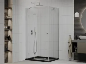 MEXEN/S - Roma sprchovací kút 90x100, transparent, chróm + čierna vanička so sifónom 854-090-100-01-00-4070