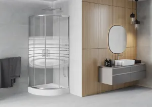 MEXEN/S - Rio štvrťkruhový sprchovací kút 90 x 90, dekor/mráz, chróm + vanička Rio 863-090-090-01-20-4710