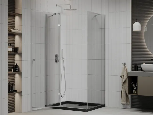 MEXEN/S - Roma sprchovací kút 100x80, transparent, chróm + čierna vanička so sifónom 854-100-080-01-00-4070
