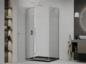 MEXEN/S - Roma sprchovací kút 100x80, transparent, chróm + čierna vanička so sifónom 854-100-080-01-00-4070