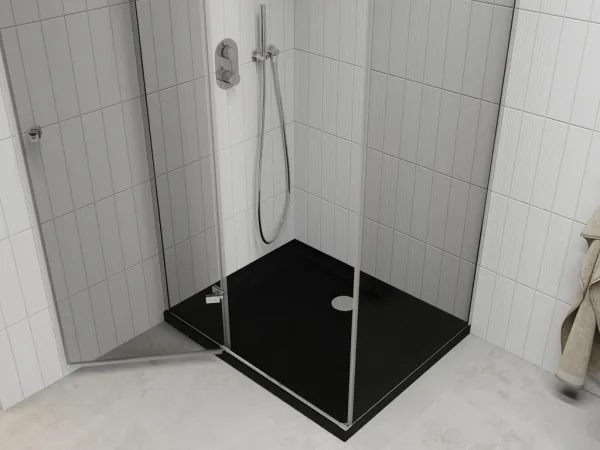 MEXEN/S - Roma sprchovací kút 90x100, transparent, chróm + čierna vanička so sifónom 854-090-100-01-00-4070