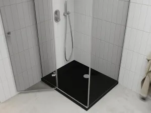 MEXEN/S - Roma sprchovací kút 90x100, transparent, chróm + čierna vanička so sifónom 854-090-100-01-00-4070