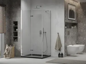MEXEN/S - Lima sprchový kút zalamovacie dvere 90 x 100, transparent, chróm + Flat čierna vanička so sifónom 856-090-100-01-00-4070
