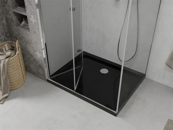 MEXEN/S - Lima sprchový kút zalamovacie dvere 90 x 100, transparent, chróm + Flat čierna vanička so sifónom 856-090-100-01-00-4070
