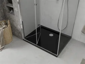 MEXEN/S - Lima sprchový kút zalamovacie dvere 90 x 100, transparent, chróm + Flat čierna vanička so sifónom 856-090-100-01-00-4070