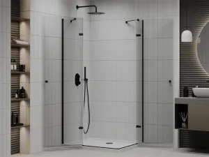 MEXEN/S - Roma Duo sprchovací kút 100x90, transparent, čierna + vanička so sifónom 854-100-090-70-02-4010B